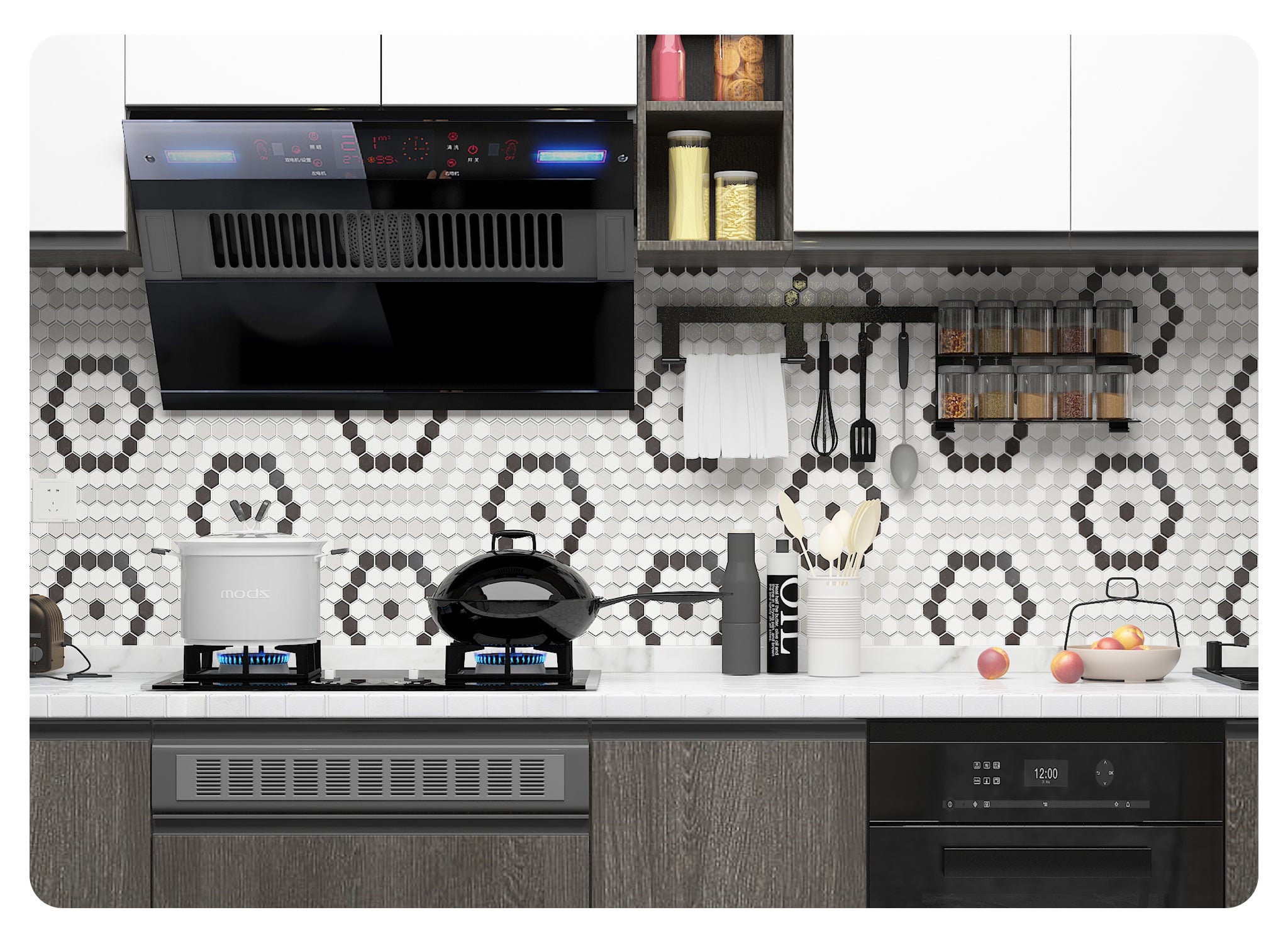 Ceramic 25mm Hexagon Mosaic Tile Honed White &Light Grey & Black Mixed Pack Of 10