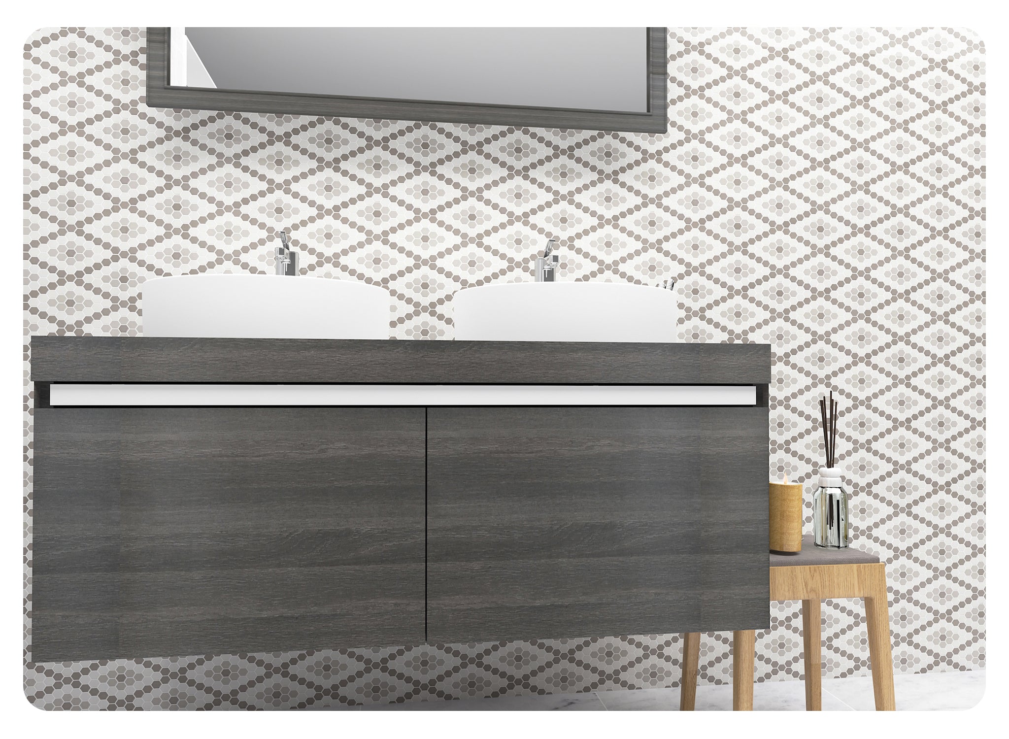 Ceramic 25mm Diamond Mosaic Tile Honed White &Light Grey & Dark Grey Mixed Pack Of 10