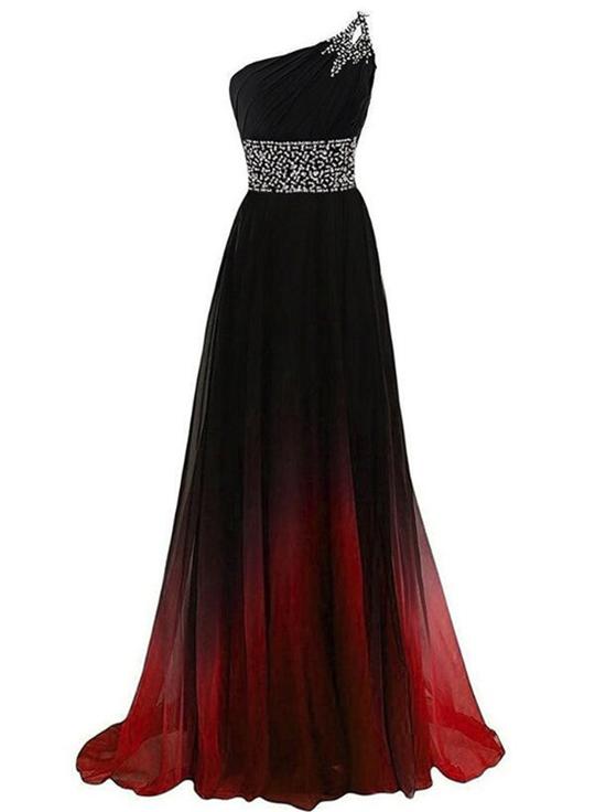 Gradient Red and Black Chiffon Party Dress