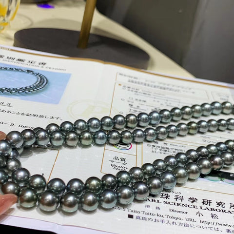 tahitian gray pearl necklace with P.S.L certificate