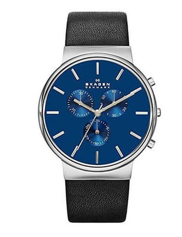 Skagen Ancher Black Leather Blue Dial Watch