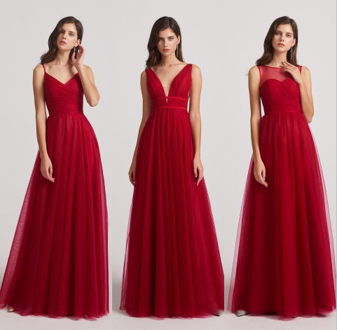 red ruffles bridesmaid dresses