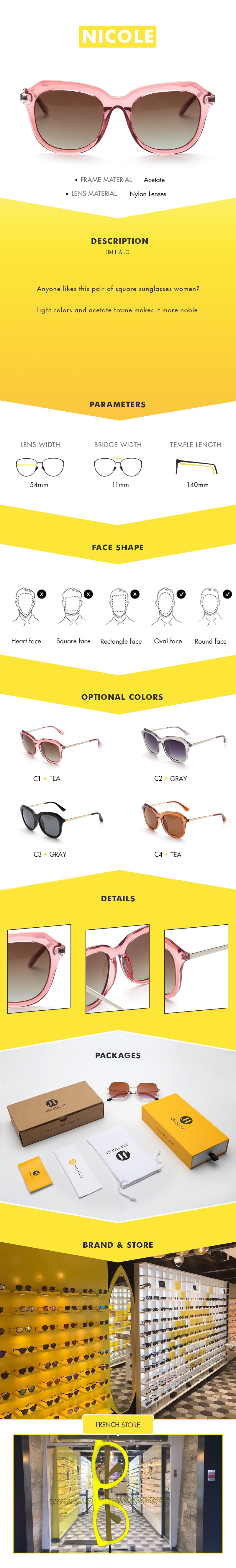 Anyone likes this pair of square sunglasses women? Light colors and acetate frame makes it more noble.