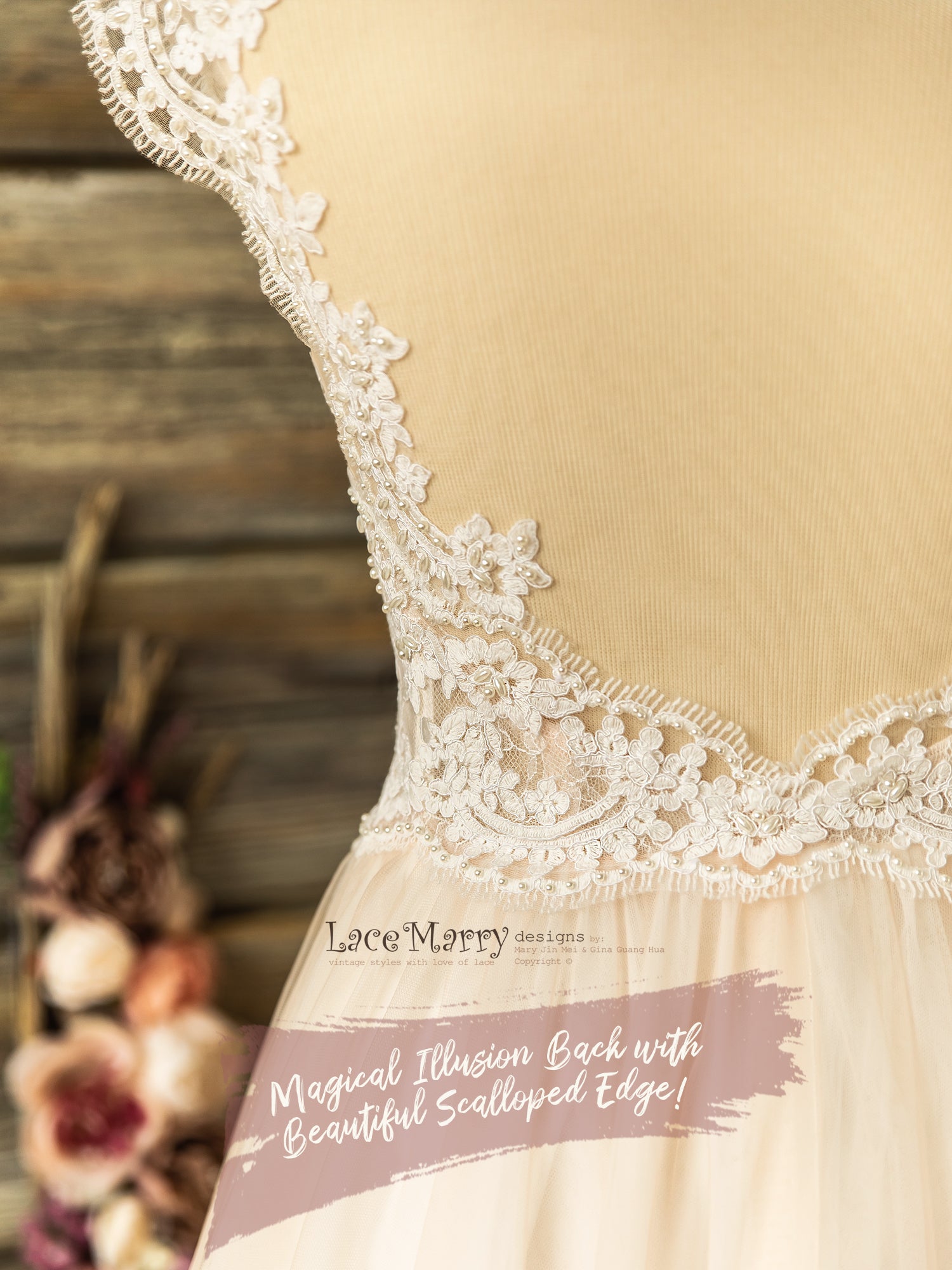 illusion back lace wedding dress
