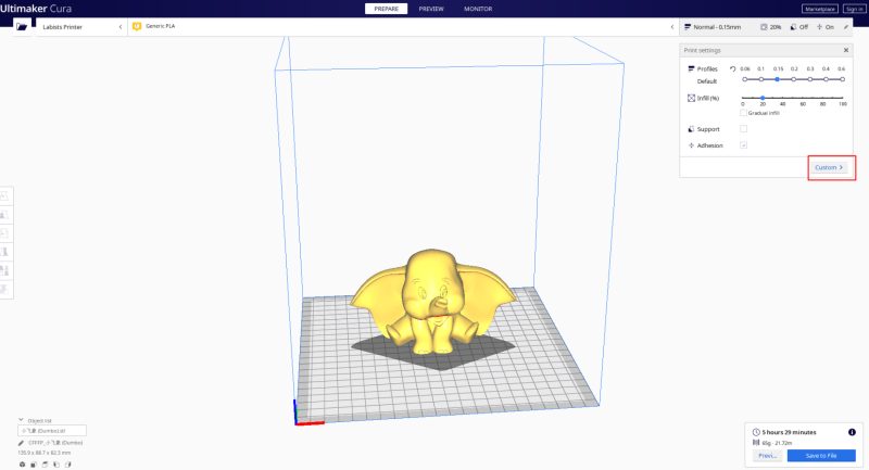 Settings tabs in the Cura GUI