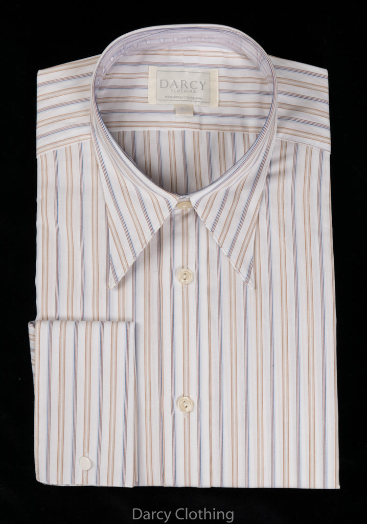 Replica Striped Fabric Spearpoint Collar Shirt | Permanent Stock (SH190R) - Colour 75 - Blue/Brown White Multi Stripe
