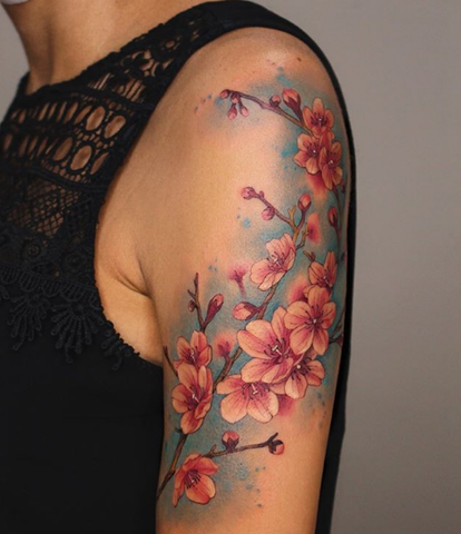 Japanese cherry blossom sakura flower sleeve tattoo for men and women