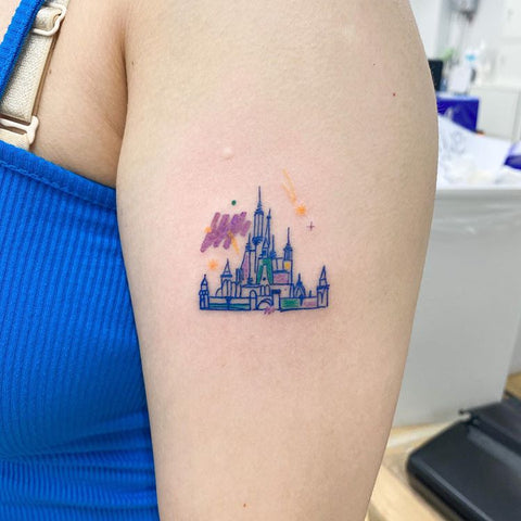 fine line castle tattoo