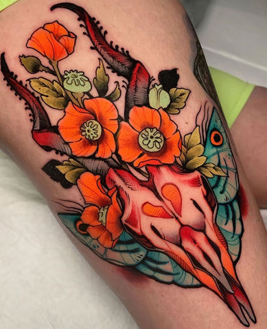 flower floral thigh tattoo