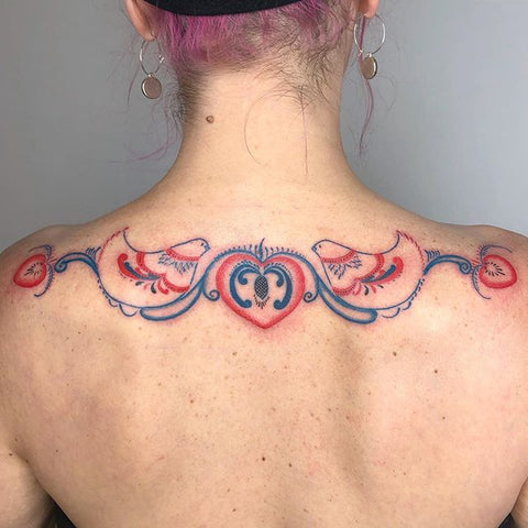 animal floral back tattoo