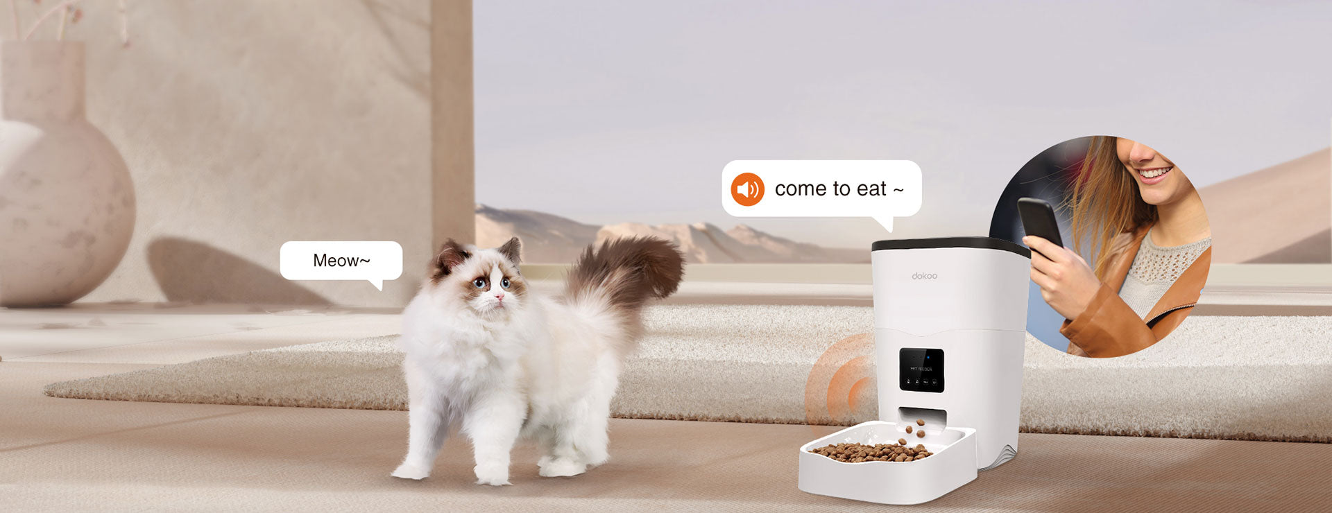 pet feeder with meal call recording