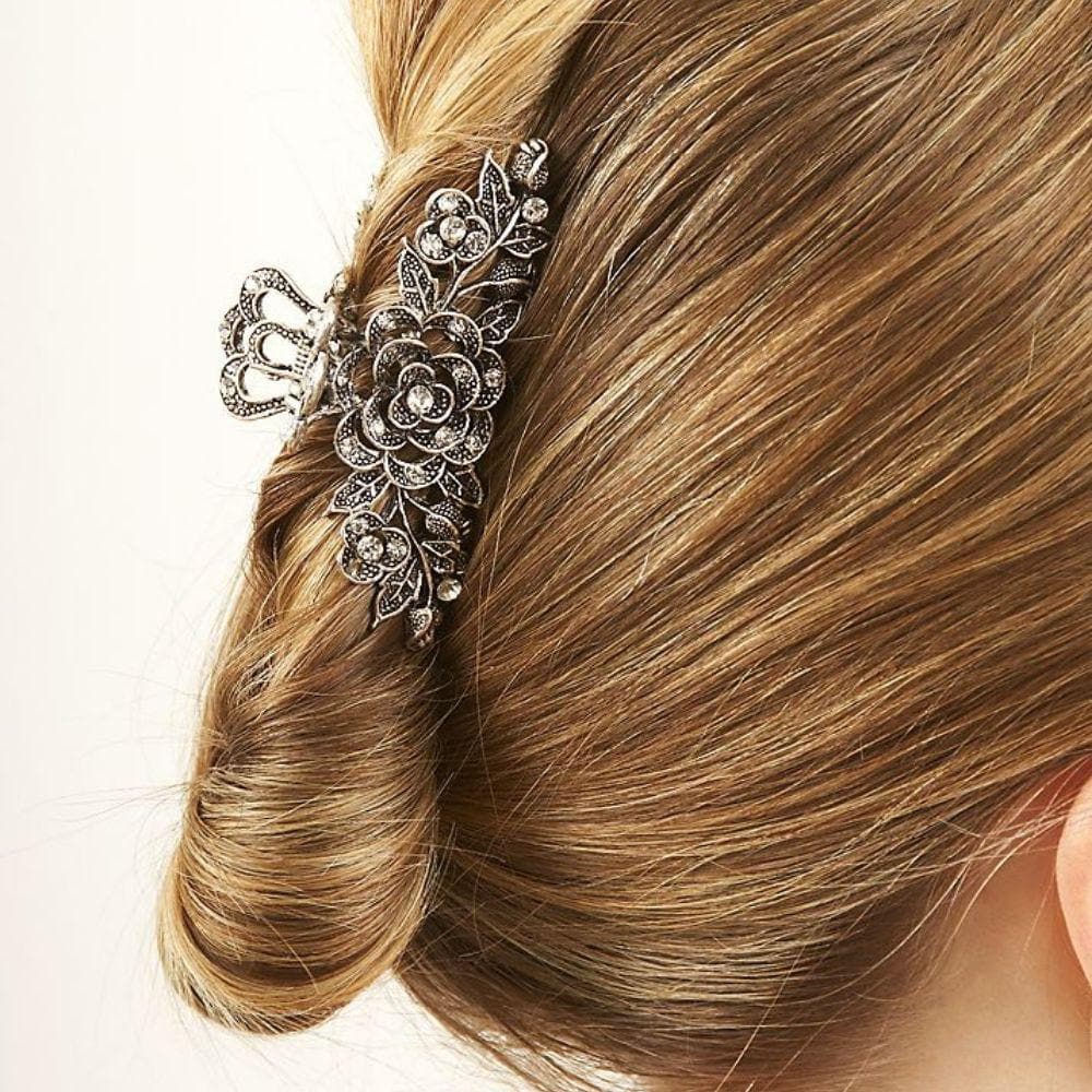hair claw,clawmoney silver crystal rose hair claw-hair claws-rosie fox-tegen