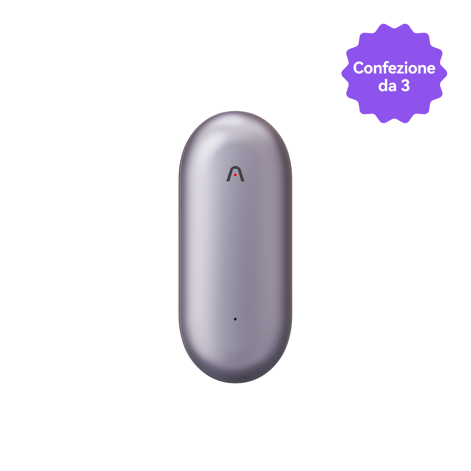 Plaud NotePin S argento metallizzato, con logo Plaud e microfono, parte di una confezione da 3.