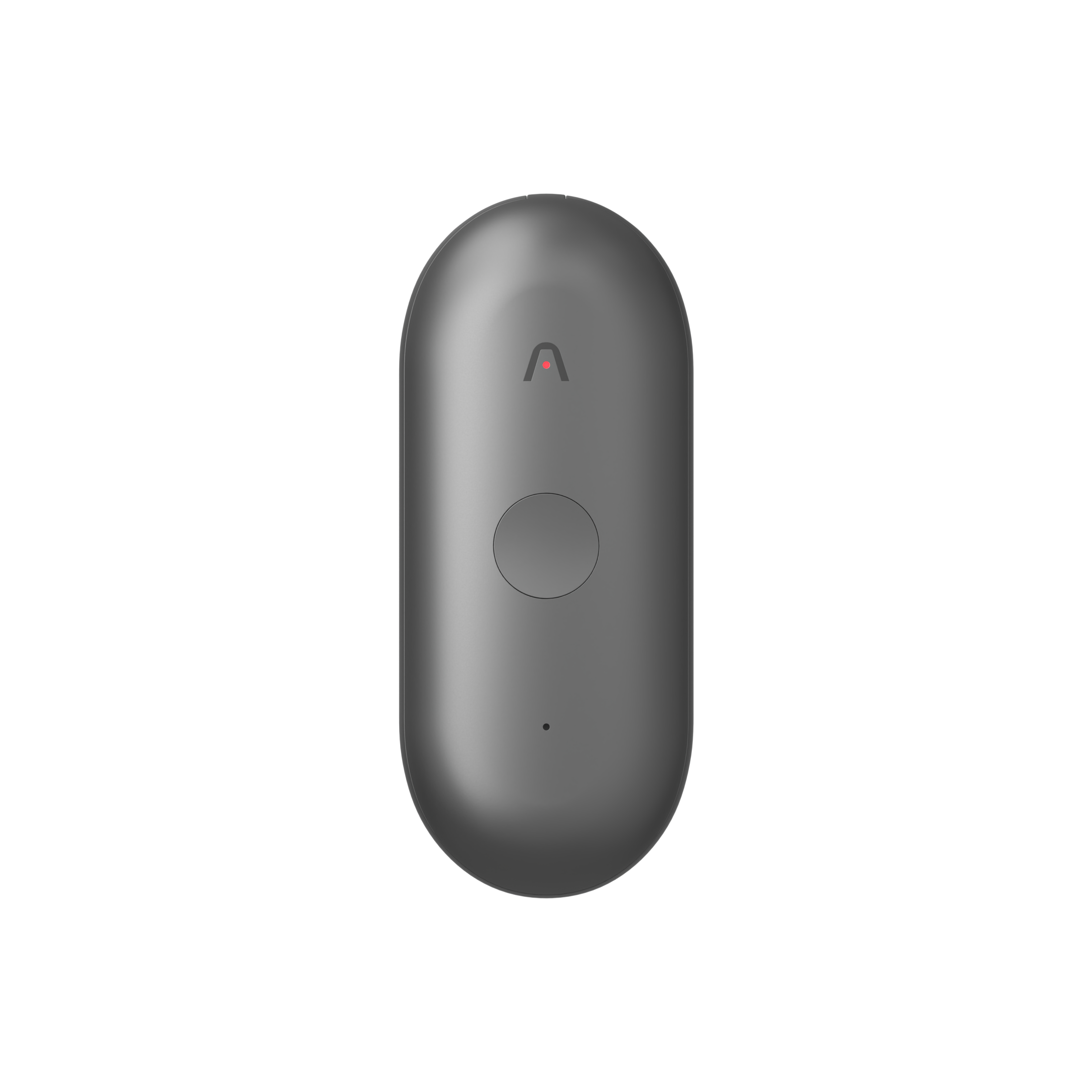 The black Plaud NotePin S is a capsule-shaped wearable AI recorder featuring a round central button and a small chevron logo.