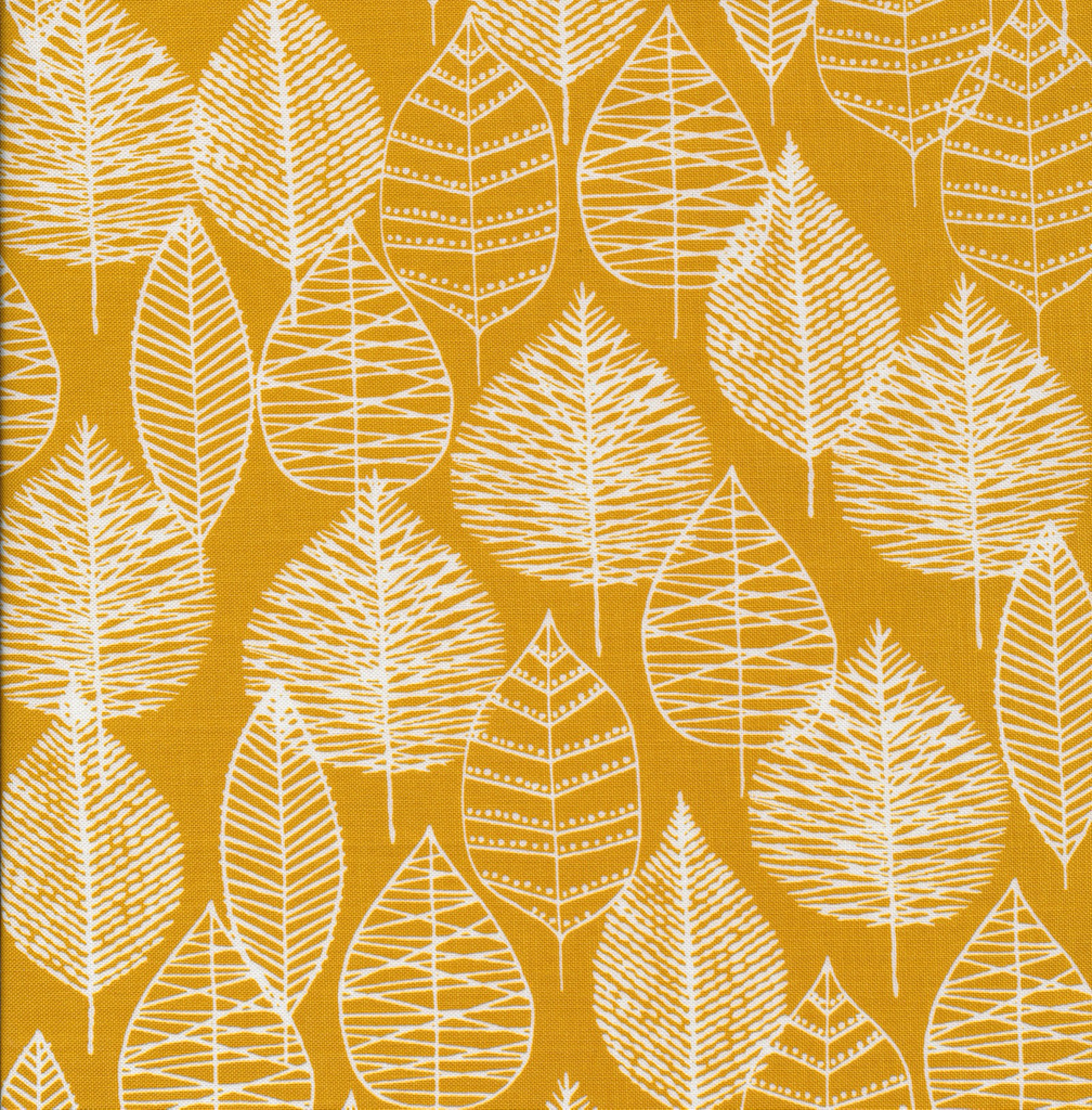 cotton laminates by cloud9 line leaf by eloise renouf mustard 60