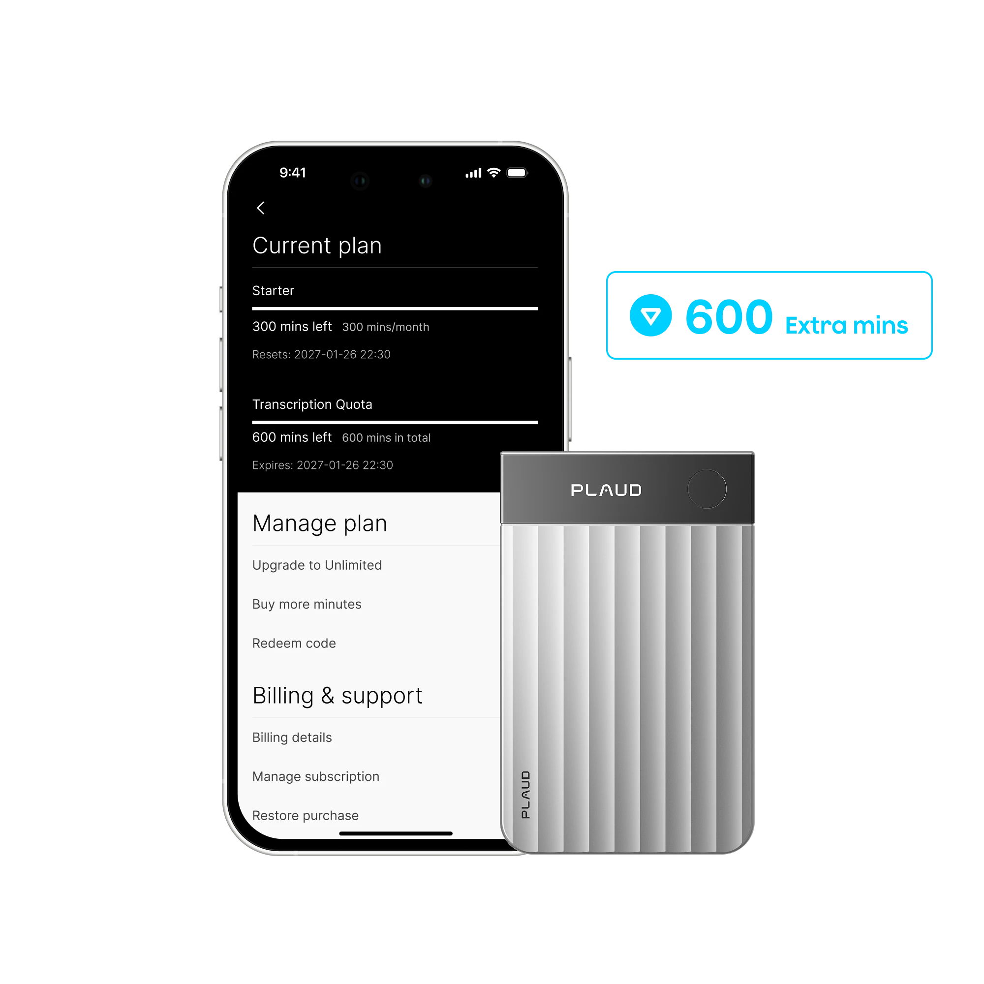 Plaud Note Pro y extensión complementaria 600 minutos