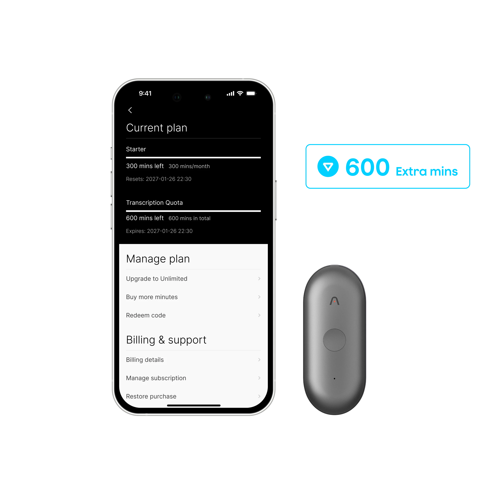 Plaud NotePin S & add-on extension 600 mins
