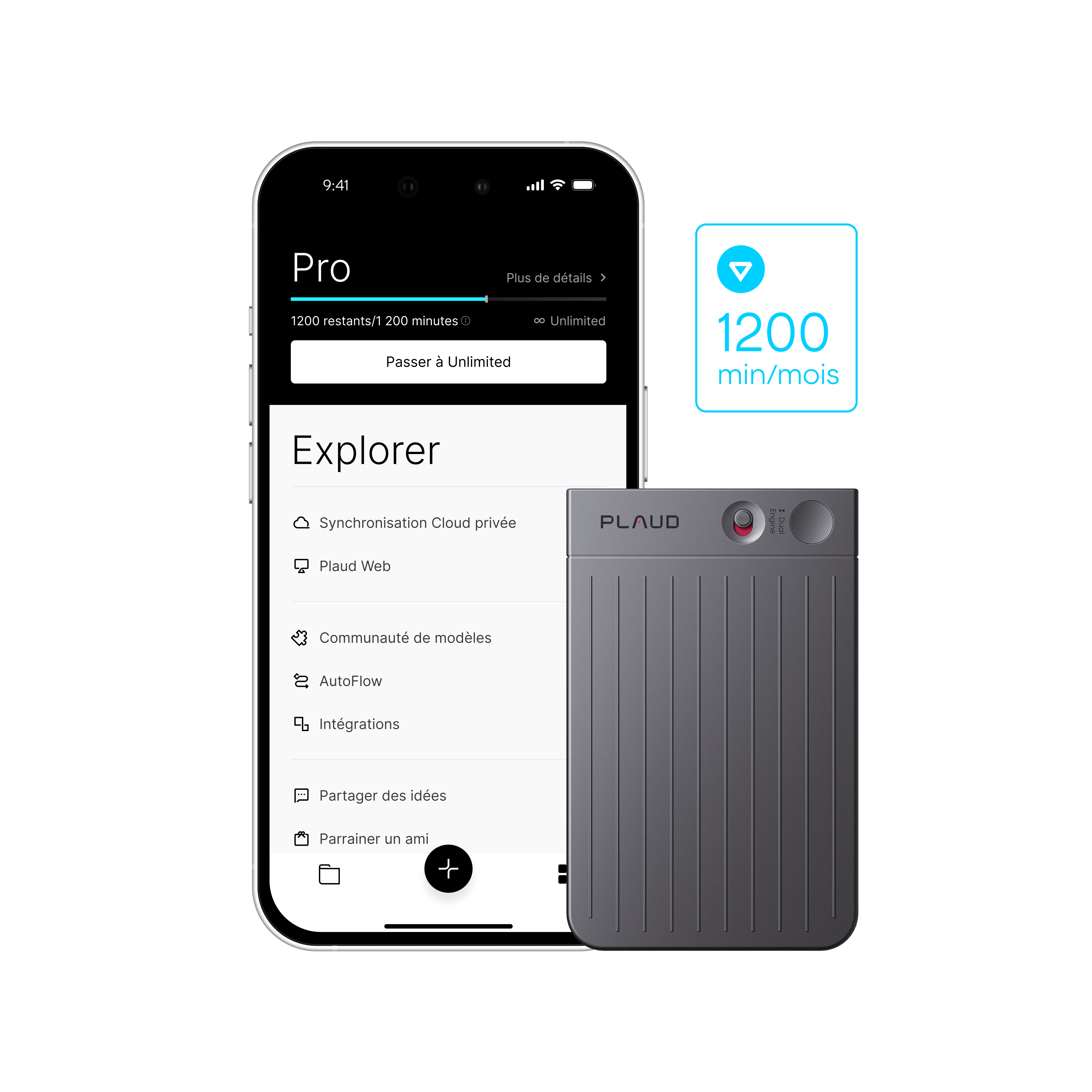 Plaud Note + Plaud Intelligence Pro Plan (1 an)