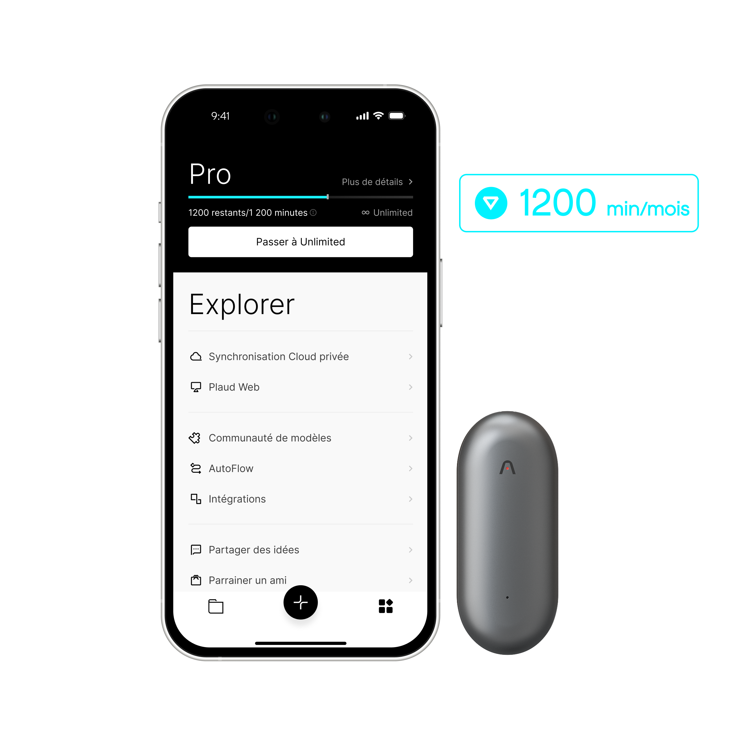 Plaud NotePin + Abonnement Annuel au Pro Plan IA
