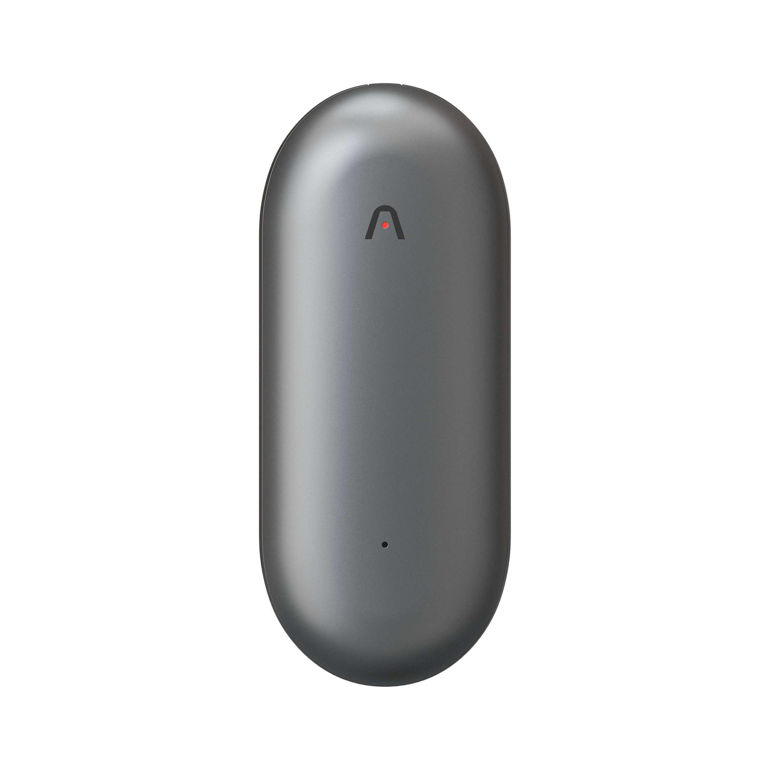 The Plaud NotePin is an innovative wearable note taker featuring a sleek, oval-shaped metallic gray design with a subtle logo at the top and a discreet LED indicator near the bottom, all showcased on a white background. This device seamlessly combines minimalist aesthetics with advanced functionality.