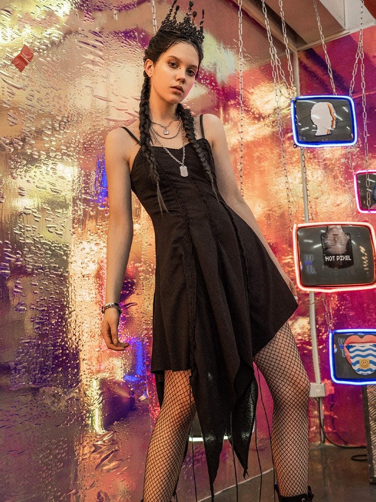 Women's Gothic Irregular Hem Ruched Slip Dresses