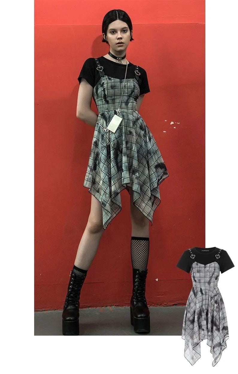 Women's Tie-dye Plaid Two-piece Suspender Dresses