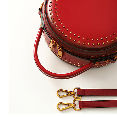 circle leather handbag round leather purse leather round bag