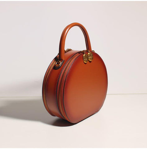 LEATHER ROUND SHAPED BAGS CIRCLE HANDBAG PURSE