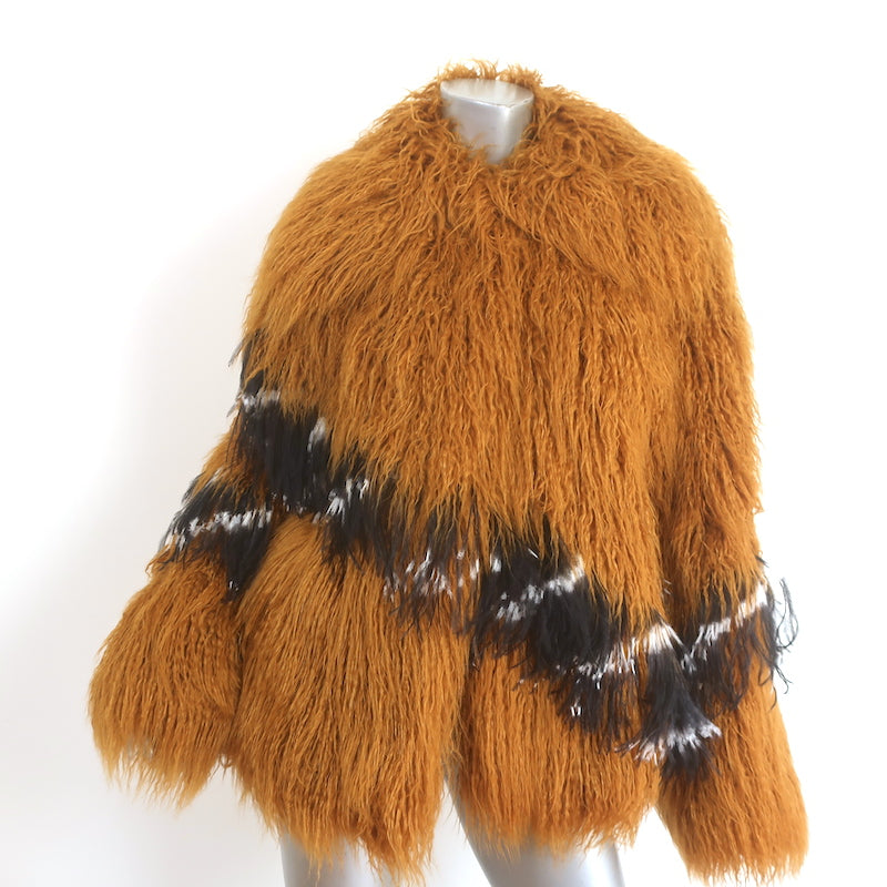 Dries Van Noten Feather-Trimmed Faux Fur Coat Mustard Size Medium
