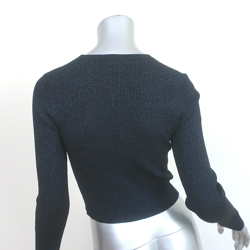 A.L.C. Sweater Black/Blue Metallic Ribbed Knit Size Small Crewneck Pullover