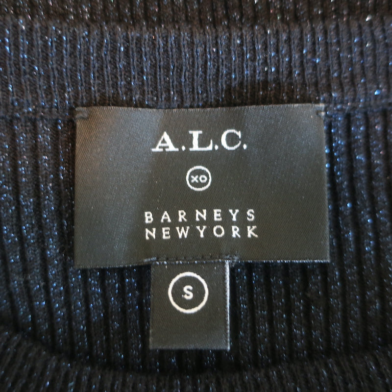 A.L.C. Sweater Black/Blue Metallic Ribbed Knit Size Small Crewneck Pullover
