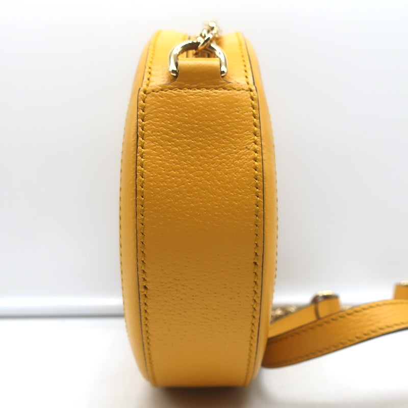 Gucci Ophidia GG Flora Round Mini Crossbody Bag Yellow Leather