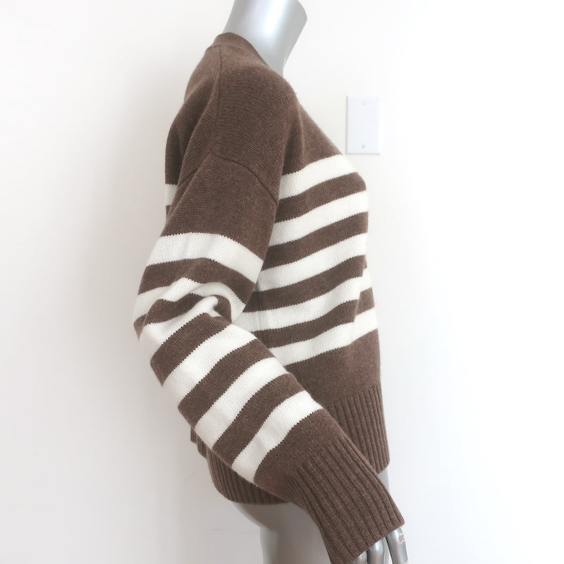 Kule The Raffa Striped Cardigan Brown Wool-Cashmere Size Medium V-Neck Sweater