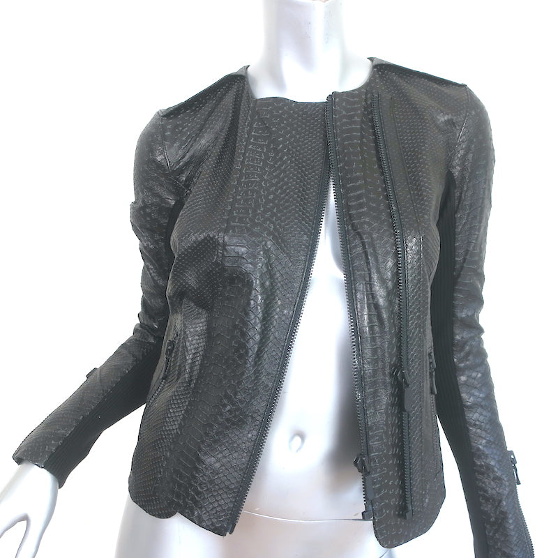 J Brand Snake-Embossed Leather Moto Jacket Black Size Extra Small