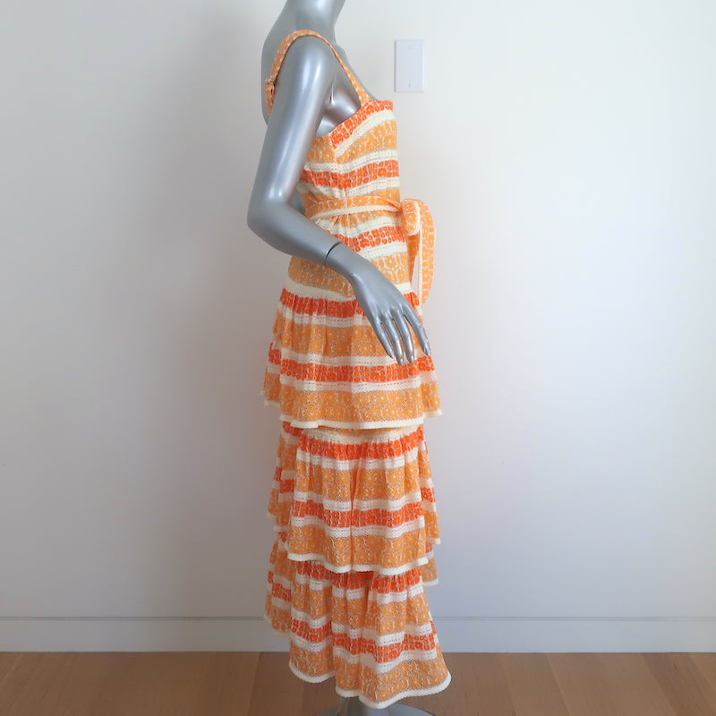 Zimmermann Jude Tiered Lace Midi Dress Orange/Cream Size 1
