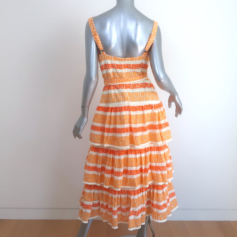 Zimmermann Jude Tiered Lace Midi Dress Orange/Cream Size 1
