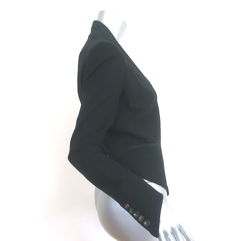 Helmut Lang Jacket Black Leather-Trimmed Stretch Wool Size 0