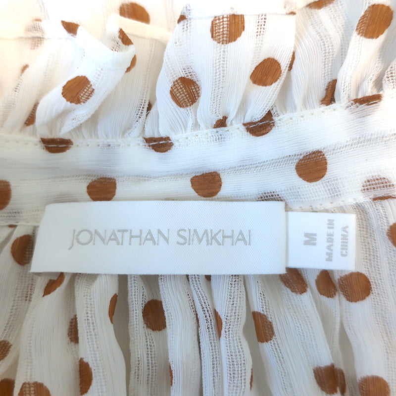 Jonathan Simkhai Monica Blouse Cream Polka Dot Silk Size Medium Long Sleeve Top