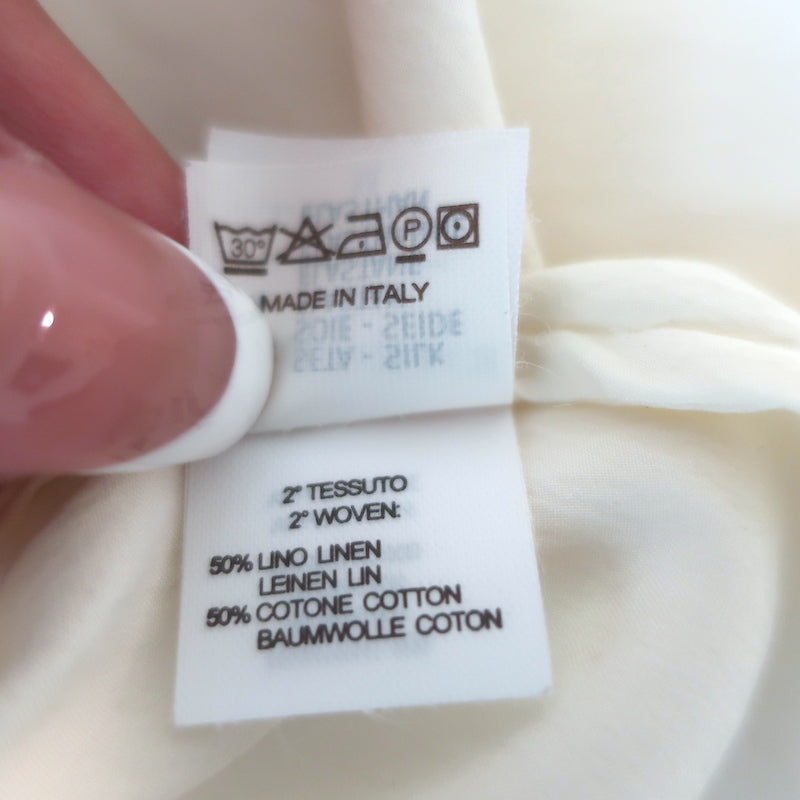 Brunello Cucinelli Contrast-Neck Blouse Ivory Stretch Silk Size Large