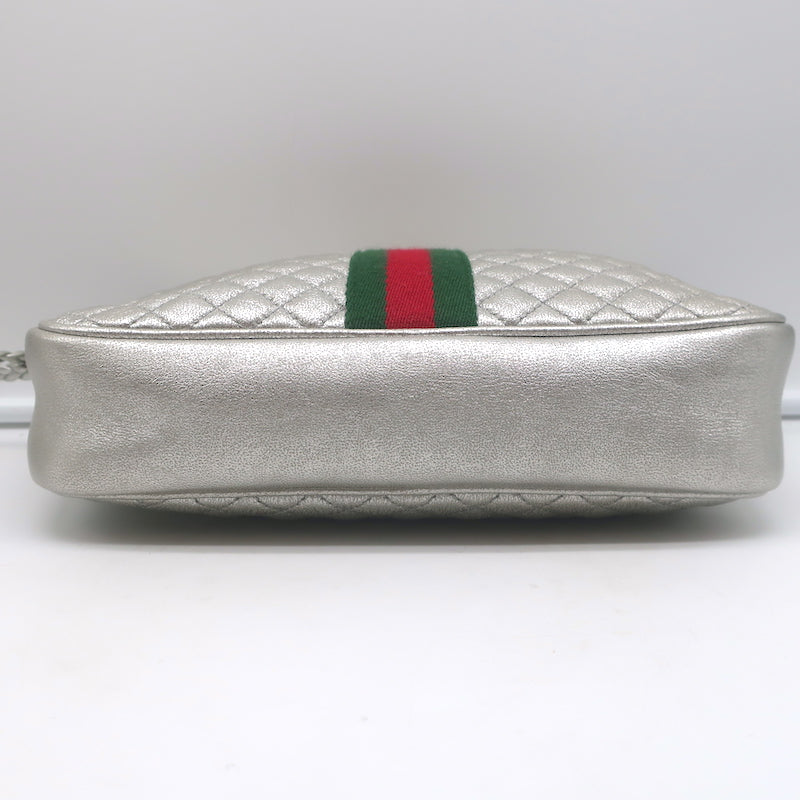 Gucci Trapuntata Small Camera Bag Silver Metallic Quilted Leather Crossbody