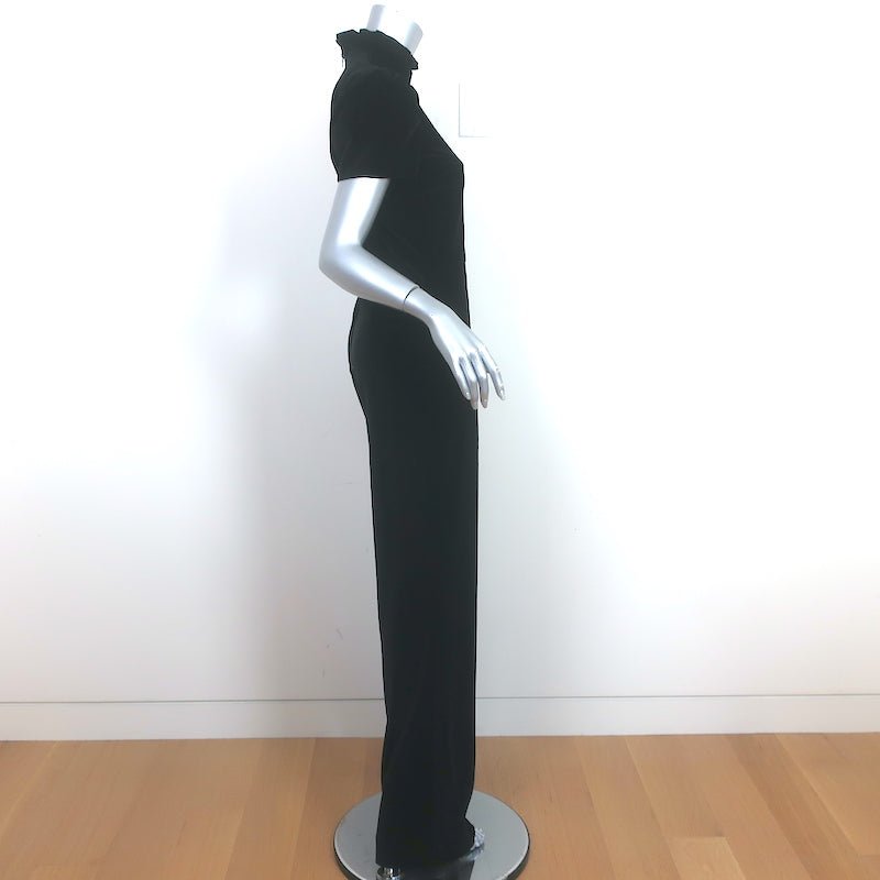 Alice + Olivia Jorah Puff Sleeve Jumpsuit Black Stretch Velvet Size 6