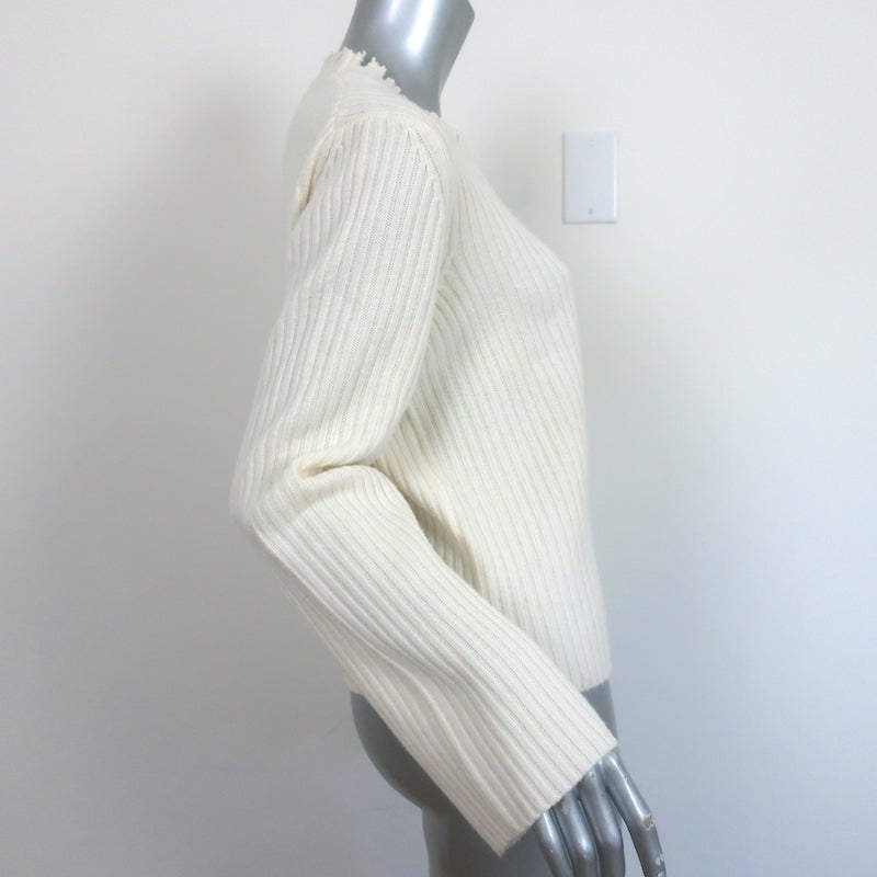 Inhabit Fringed Neck Sweater Cream Wool-Cashmere Ribbed Knit Size Medium