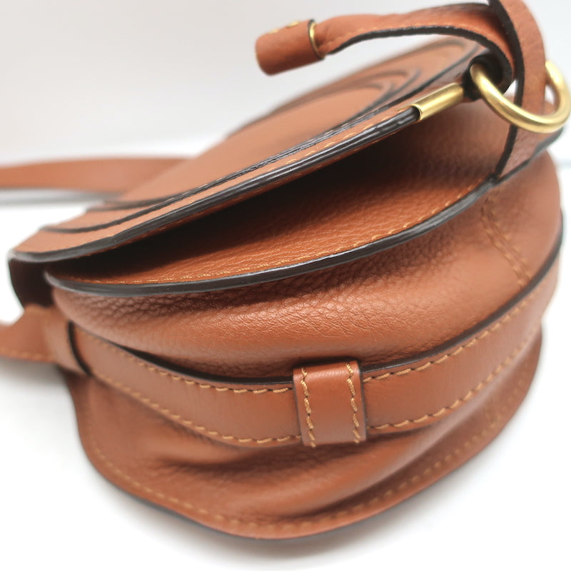 Chloe Marcie Mini Crossbody Saddle Bag Brown Grained Leather