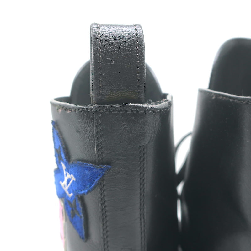 Louis Vuitton Ranger Boots with Patches Black Leather Size 40 Flat Combat Boots