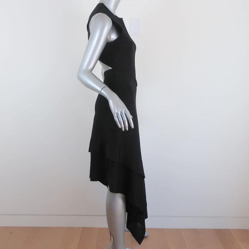 Victoria Beckham Cross Back Asymmetric Midi Dress Black Compact Knit Size 2 NEW