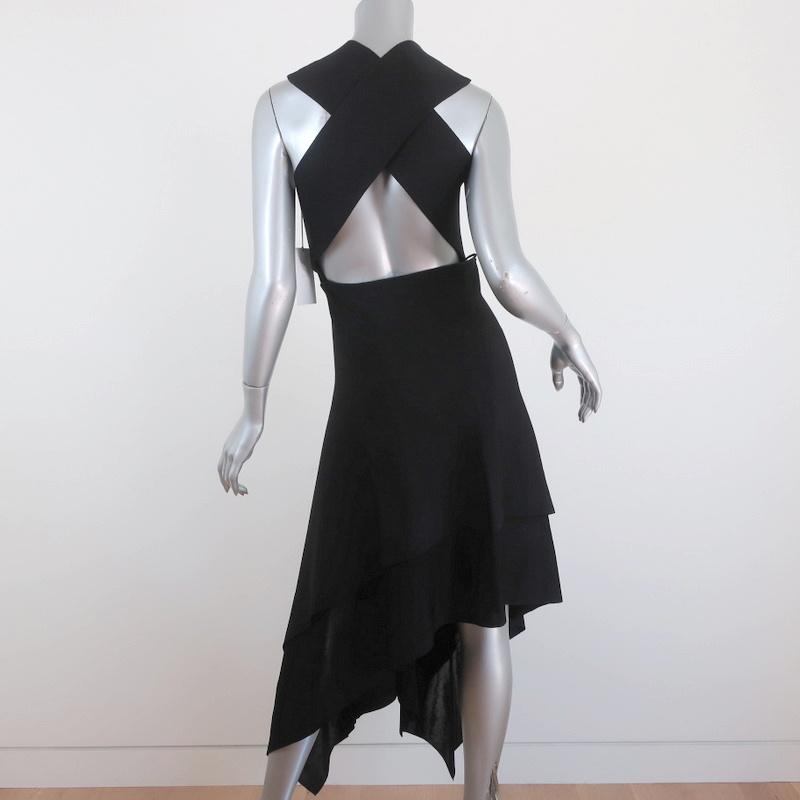 Victoria Beckham Cross Back Asymmetric Midi Dress Black Compact Knit Size 2 NEW