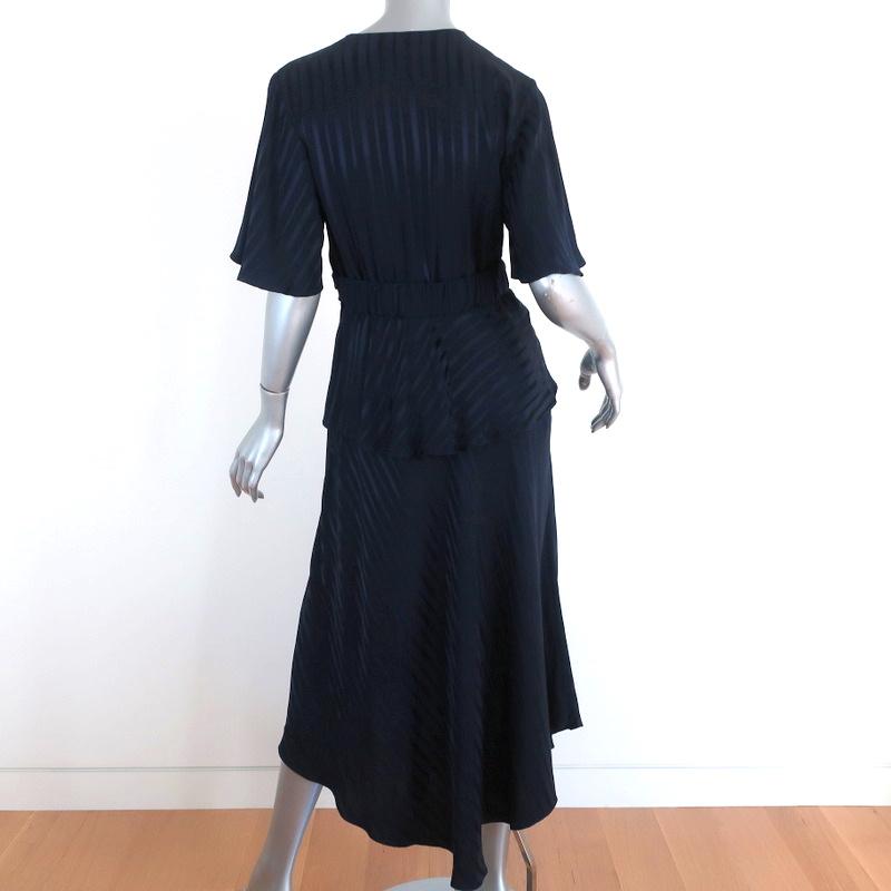 A.L.C. Twist-Front Midi Dress Avi Navy Striped Silk Size 4 Short Sleeve