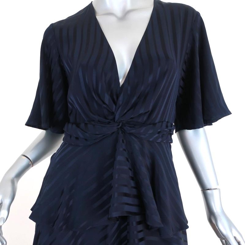 A.L.C. Twist-Front Midi Dress Avi Navy Striped Silk Size 4 Short Sleeve
