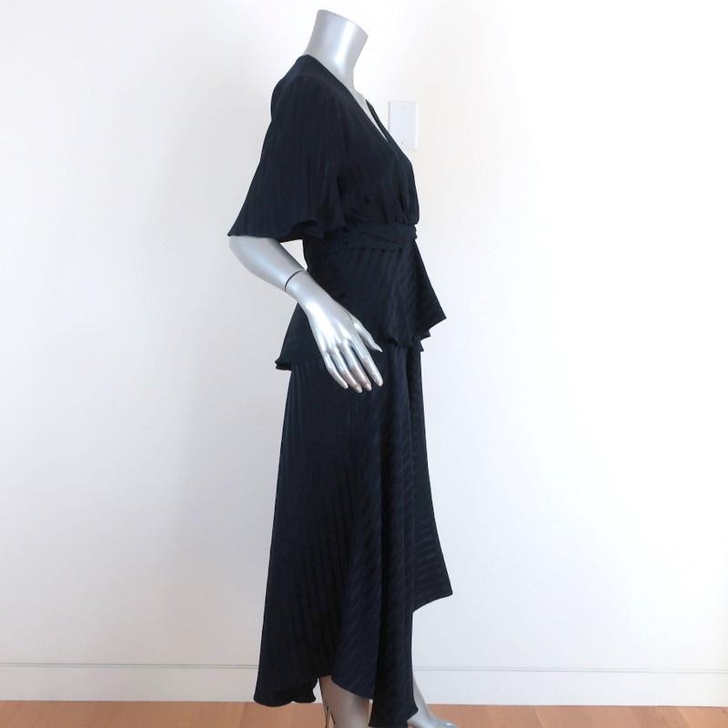 A.L.C. Twist-Front Midi Dress Avi Navy Striped Silk Size 4 Short Sleeve