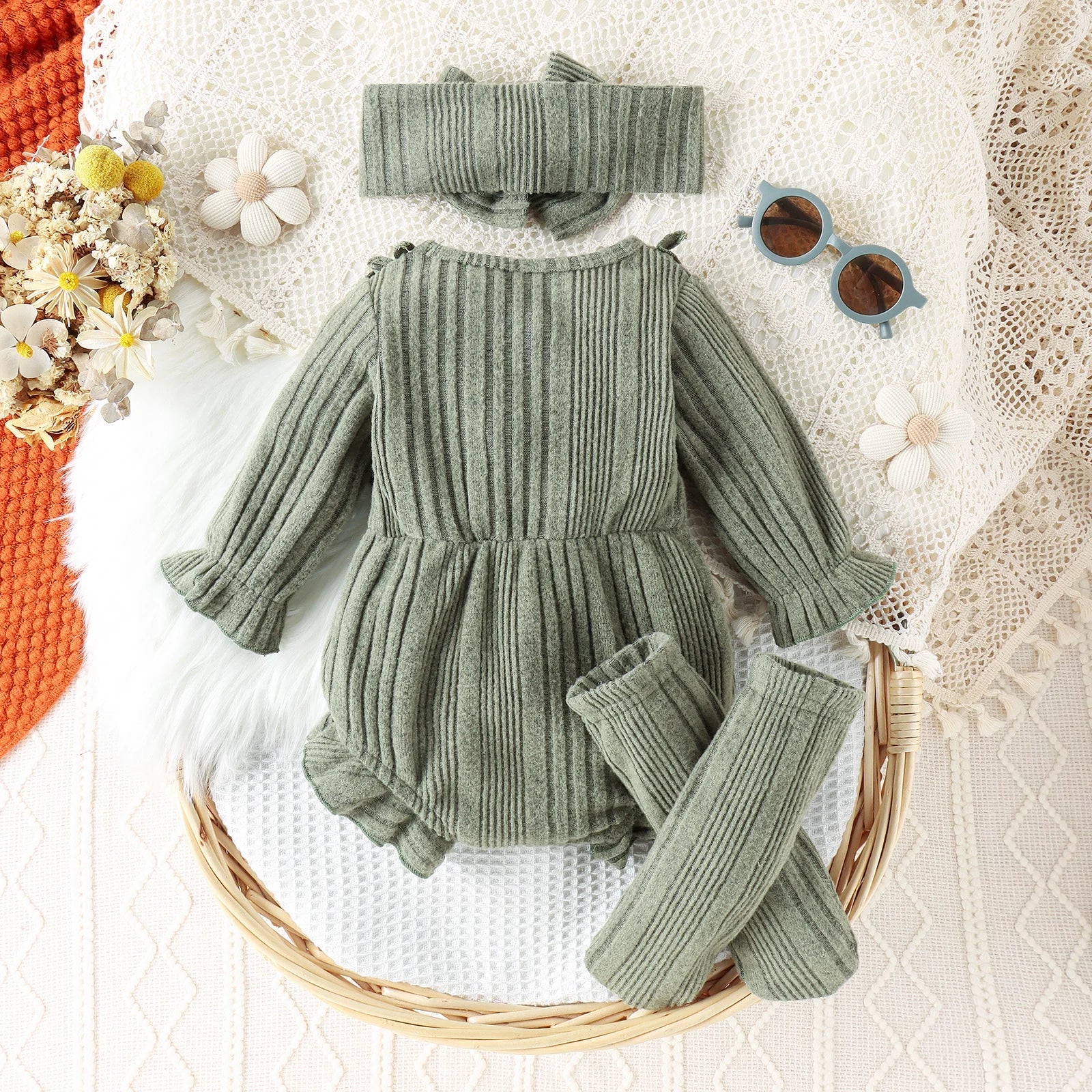 Ruffles Belinda Romper with Bow & Leg Warmers